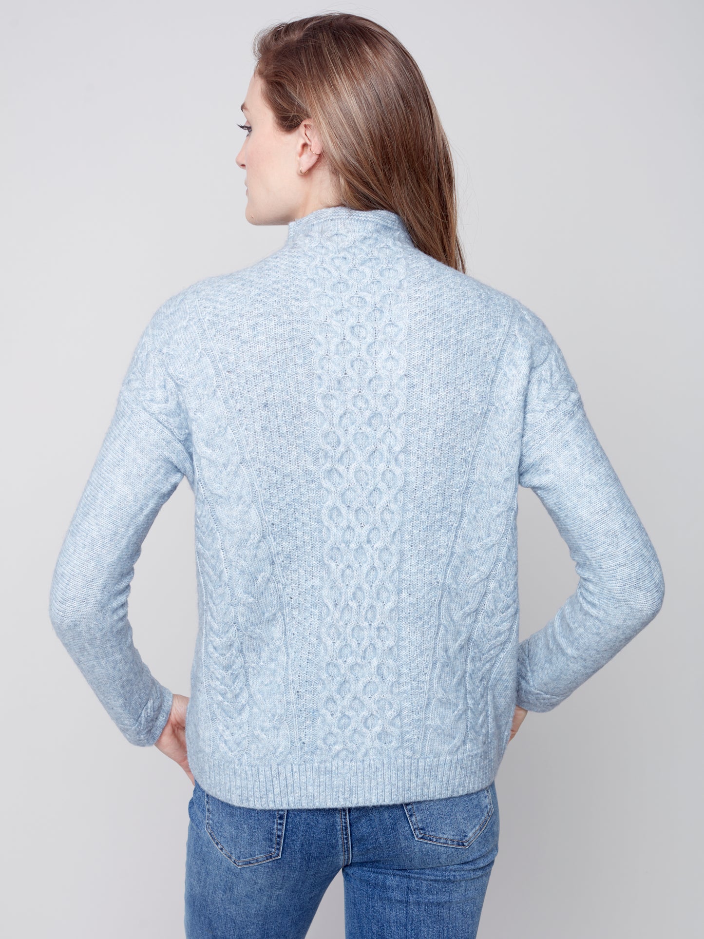 Honeycomb knit mock-neck sweater