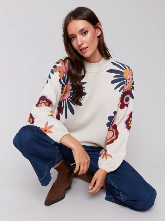 Charlie B Floral Print Mock Neck Sweater