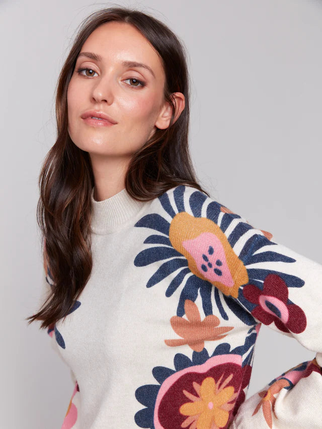 Charlie B Floral Print Mock Neck Sweater