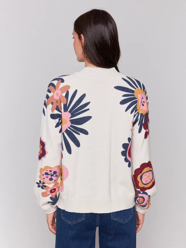 Charlie B Floral Print Mock Neck Sweater